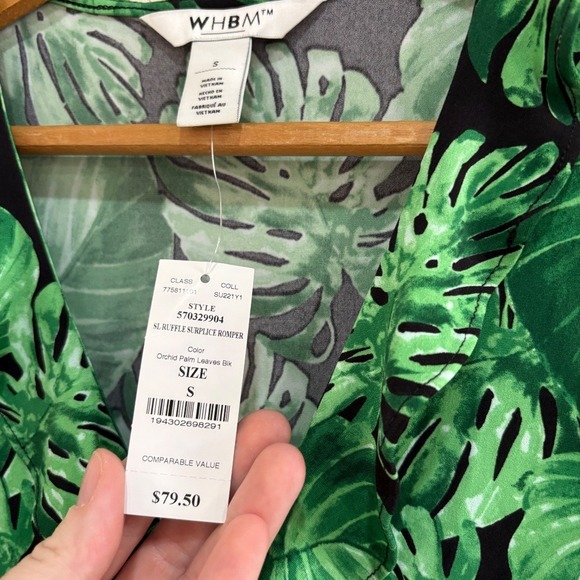 WHBM Palm Leaf Ruffle Surplice Romper | Size Small - Picture 3 of 7